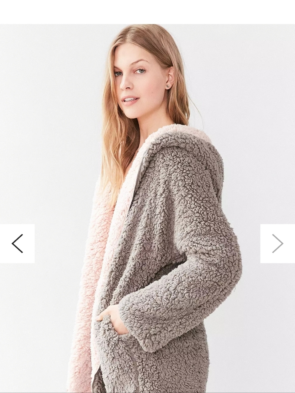 Urban Outfitters Reversible Teddy Jacket in Blush Pink & Light Gray - Picture 9 of 9